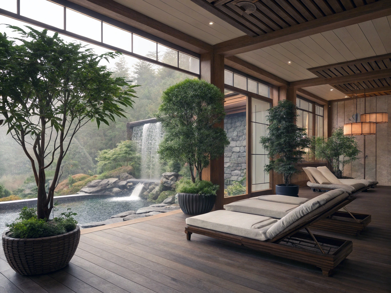 Lugn och inbjudande spa-miljö med naturliga element